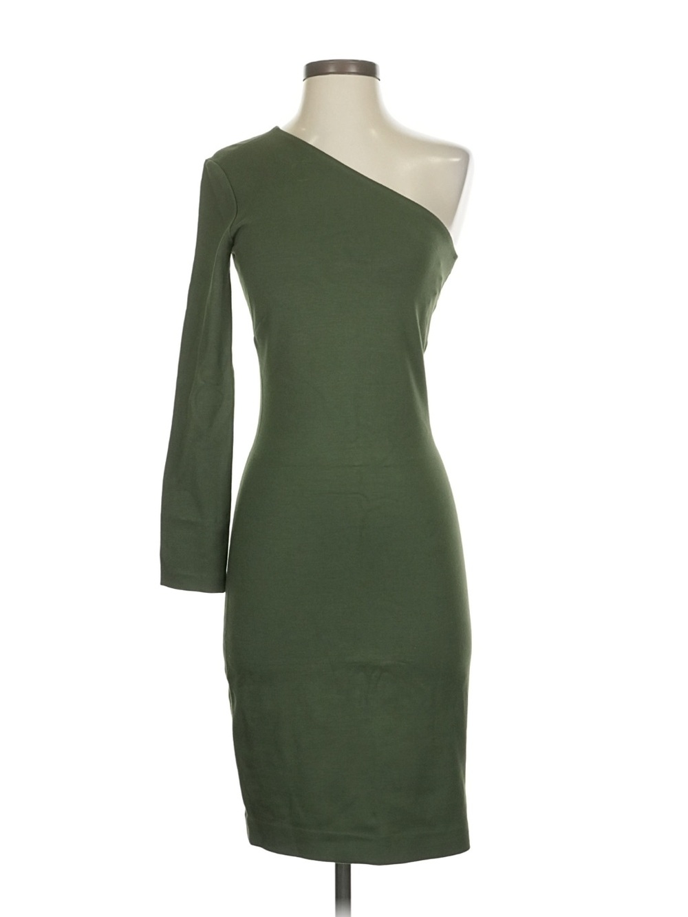 L'AGENCE One-Shoulder Olive Dress with Long Sleeve